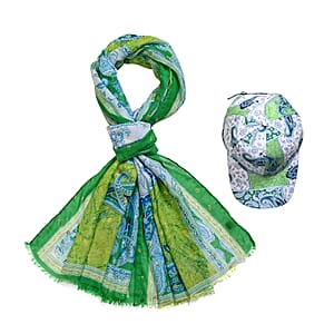 Light Green Floral Printed Women's Scarf and Baseball Cap Set