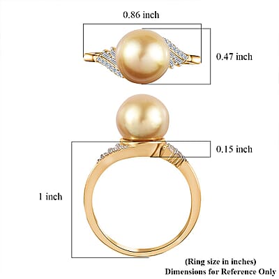 South Sea Golden Pearl 10-11mm and Moissanite Ring in Vermeil Yellow Gold Over Sterling Silver (Size 10.0) 0.20 ctw