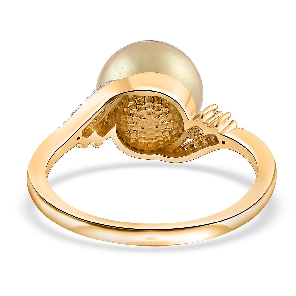 South Sea Golden Pearl and Moissanite Ring in Vermeil Yellow Gold Over Sterling Silver (Size 8.0) 0.20 ctw image number 4