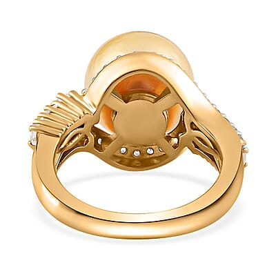 South Sea Golden Pearl and White Topaz Ring in Vermeil Yellow Gold Over Sterling Silver (Size 10.0) 1.00 ctw