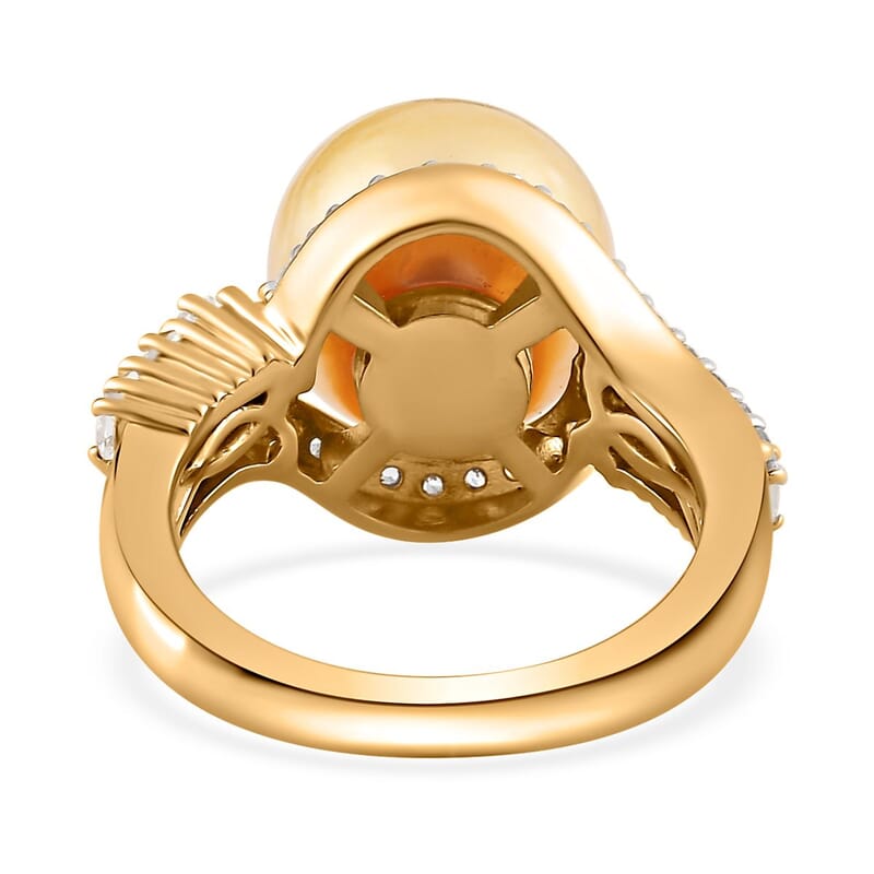 South Sea Golden Pearl and White Topaz Ring in Vermeil Yellow Gold Over Sterling Silver (Size 10.0) 1.00 ctw
