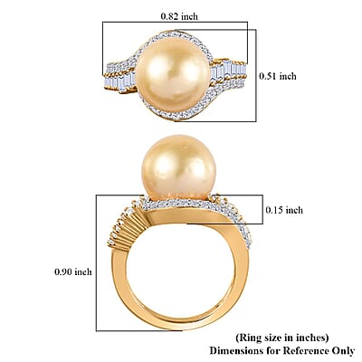 South Sea Golden Pearl and White Topaz Ring in Vermeil Yellow Gold Over Sterling Silver (Size 10.0) 1.00 ctw