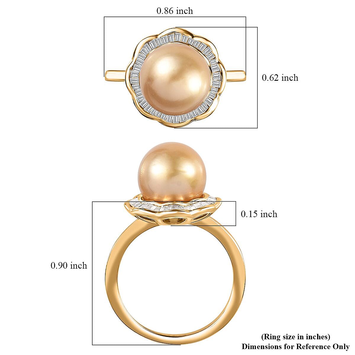 South Sea Golden Pearl and Diamond Floral Ring in Vermeil Yellow Gold Over Sterling Silver (Size 10.0) 0.40 ctw