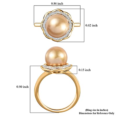 South Sea Golden Pearl and Diamond Floral Ring in Vermeil Yellow Gold Over Sterling Silver (Size 10.0) 0.40 ctw