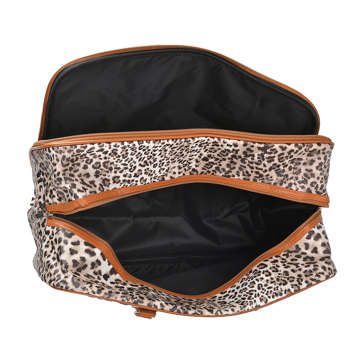 Brown Leopard Head Print Faux Leather Travel Bag (21.7x13x8.3) with Handle Drops (5.5)