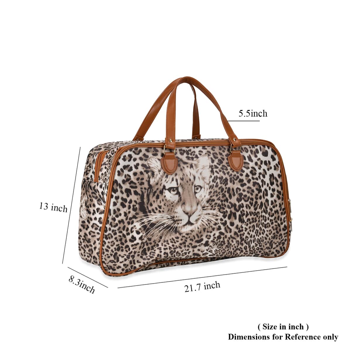 Brown Leopard Head Print Faux Leather Travel Bag with Handle Drops image number 6