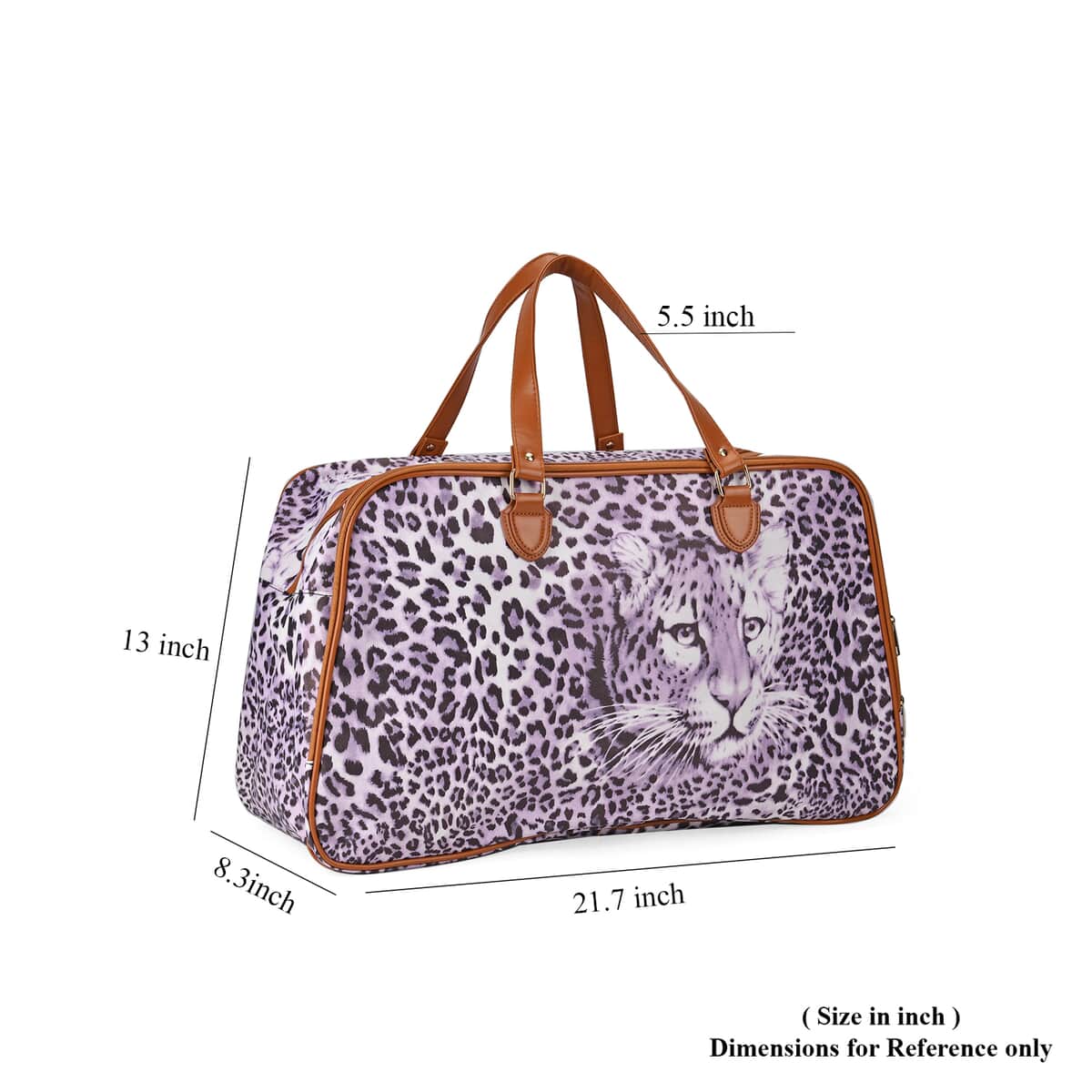 Purple Leopard Head Print Faux Leather Travel Bag with Handle Drops image number 6