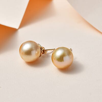 Luxoro 14K Yellow Gold South Sea Golden Pearl Stud Earrings