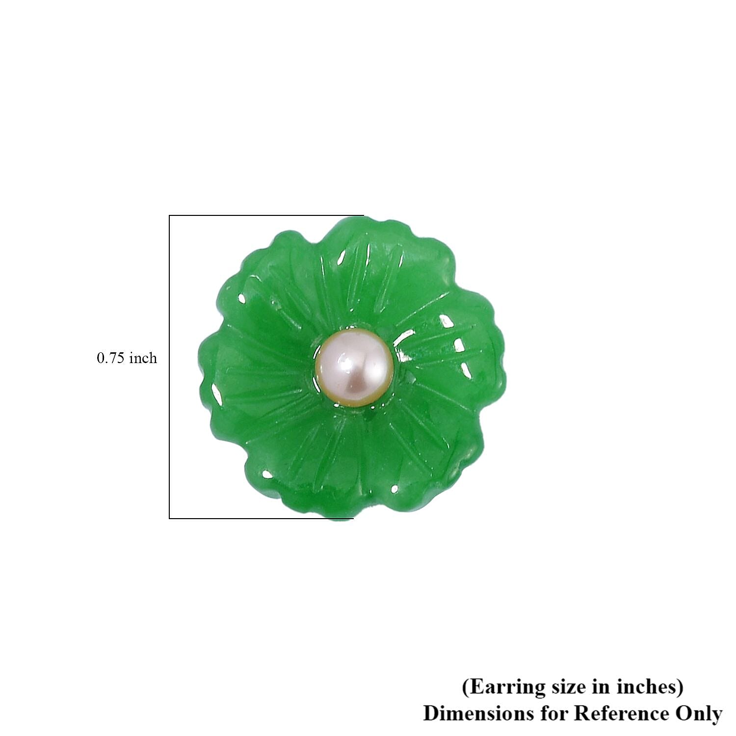 Green Jade (D) Carved Flower and Peach Freshwater Cultured Pearl Floral Stud Earrings in Rhodium Over Sterling Silver 25.00 ctw