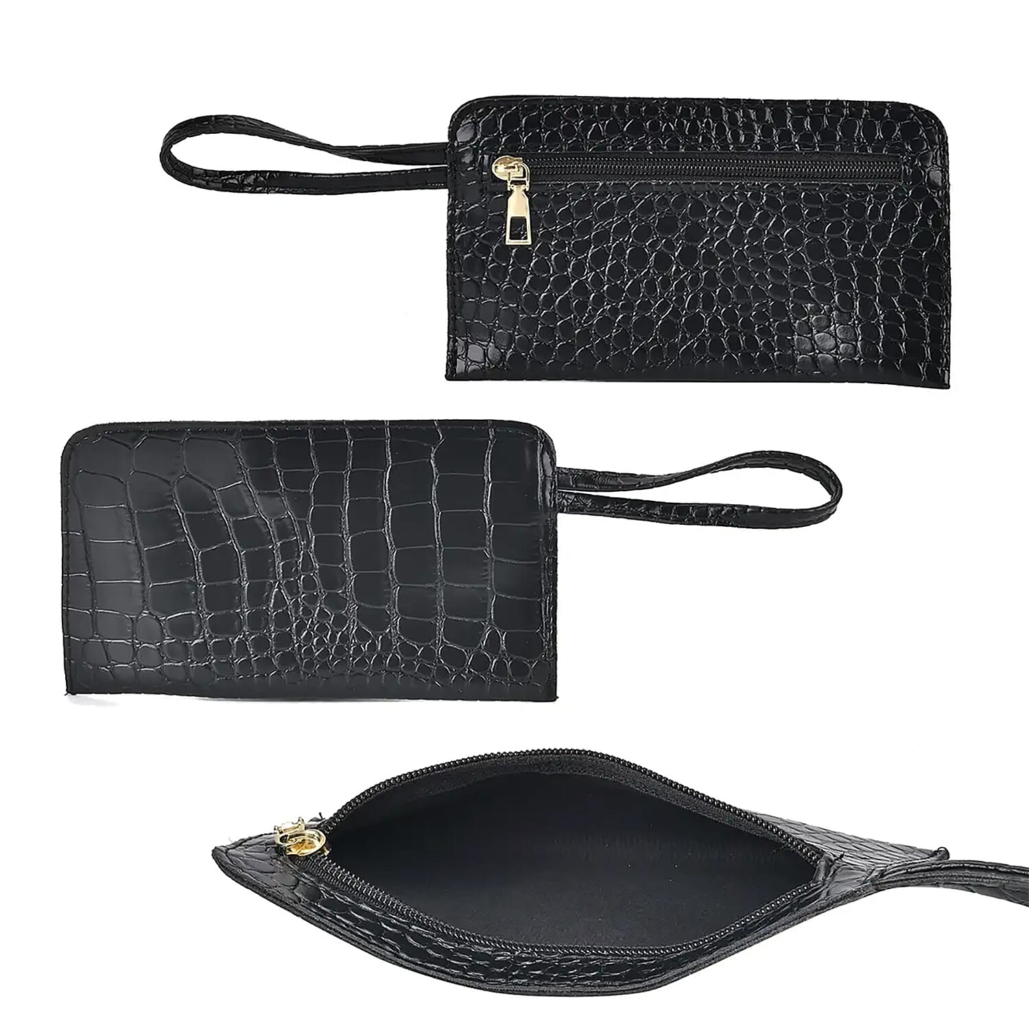 Set of 5pcs Crocodile Embossed Faux Leather Tote Bag, Crossbody Bag, Wrist Pouch, Wallet and Card Holder