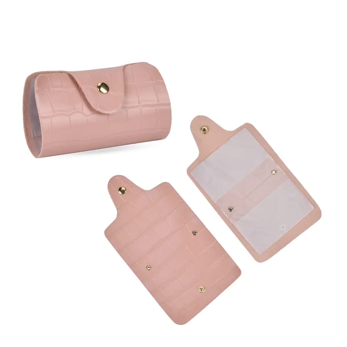 Set of 5pcs Pink Crocodile Embossed Faux Leather Tote Bag, Crossbody Bag, Wrist Pouch, Wallet and Card Holder image number 8