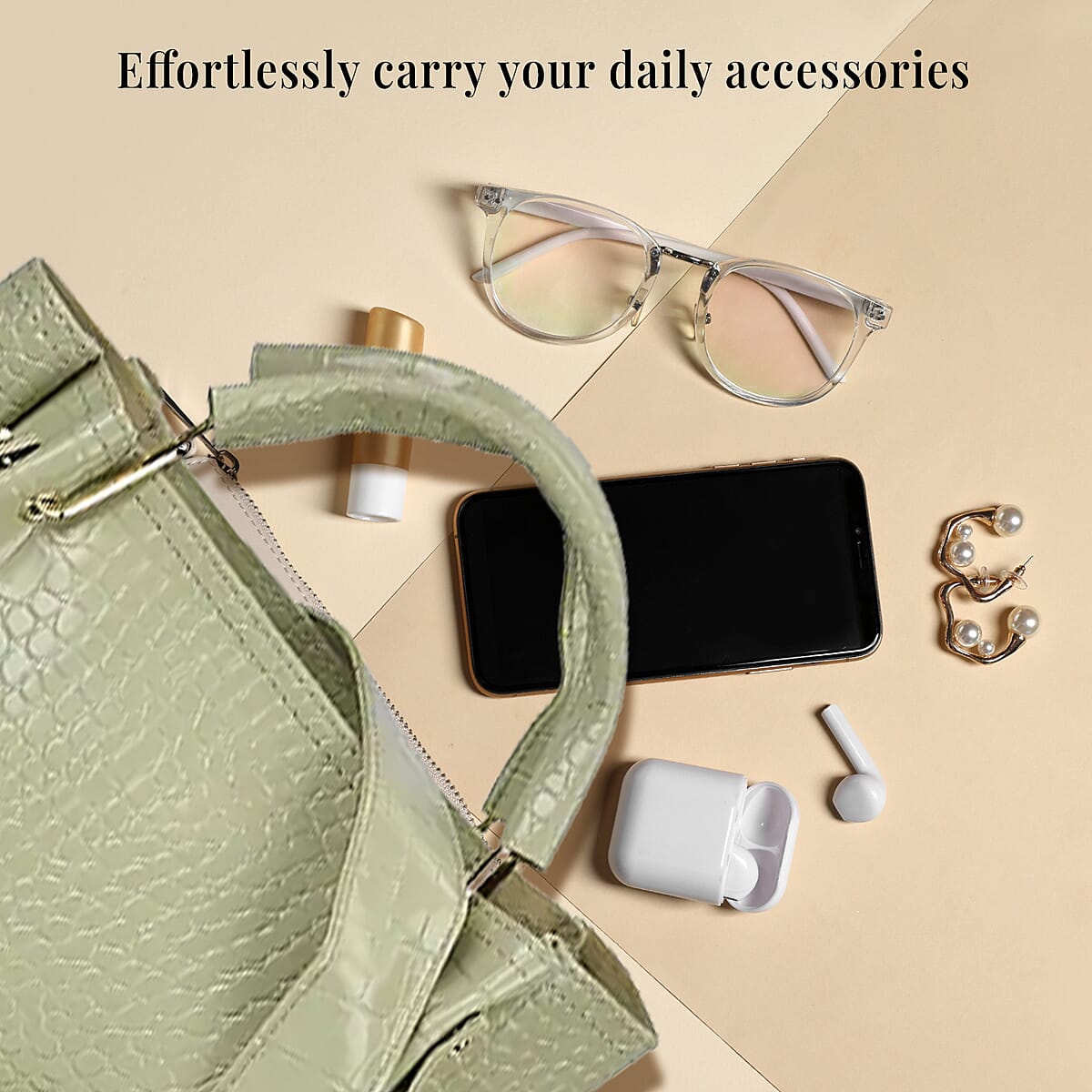 Set of 5pcs Green Crocodile Embossed Faux Leather Tote Bag, Crossbody Bag, Wrist Pouch, Wallet and Card Holder image number 3