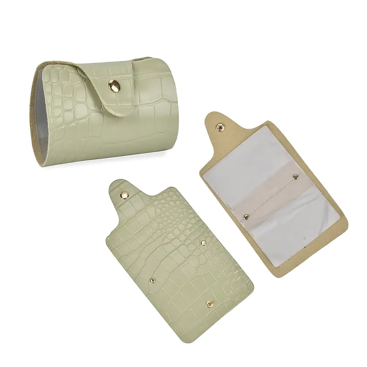 Set of 5pcs Green Crocodile Embossed Faux Leather Tote Bag, Crossbody Bag, Wrist Pouch, Wallet and Card Holder image number 8