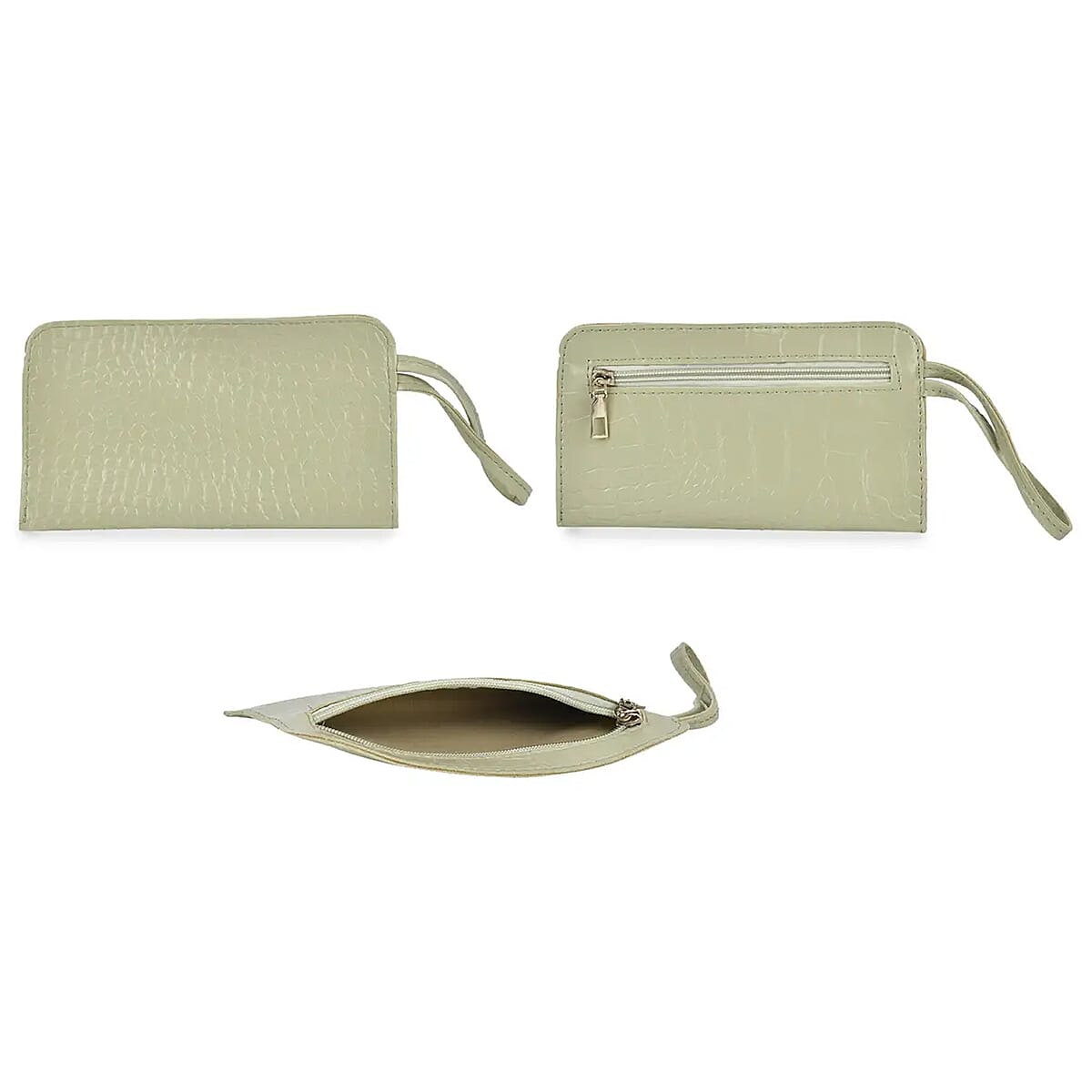 Set of 5pcs Green Crocodile Embossed Faux Leather Tote Bag, Crossbody Bag, Wrist Pouch, Wallet and Card Holder image number 9