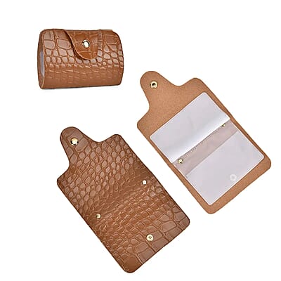Set of 5pcs Brown Crocodile Embossed Faux Leather Tote Bag, Crossbody Bag, Wrist Pouch, Wallet and Card Holder