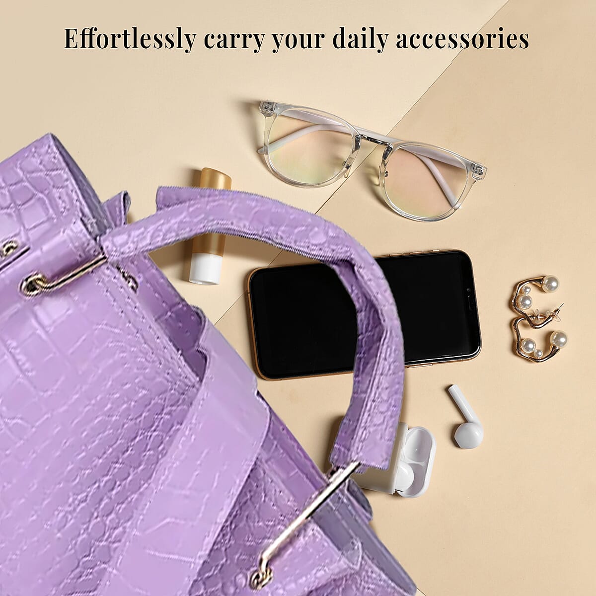 Set of 5pcs Purple Crocodile Embossed Faux Leather Tote Bag, Crossbody Bag, Wrist Pouch, Wallet and Card Holder image number 3