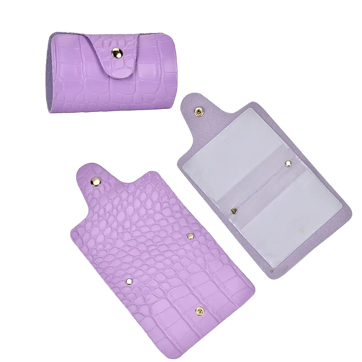 Set of 5pcs Purple Crocodile Embossed Faux Leather Tote Bag, Crossbody Bag, Wrist Pouch, Wallet and Card Holder image number 8