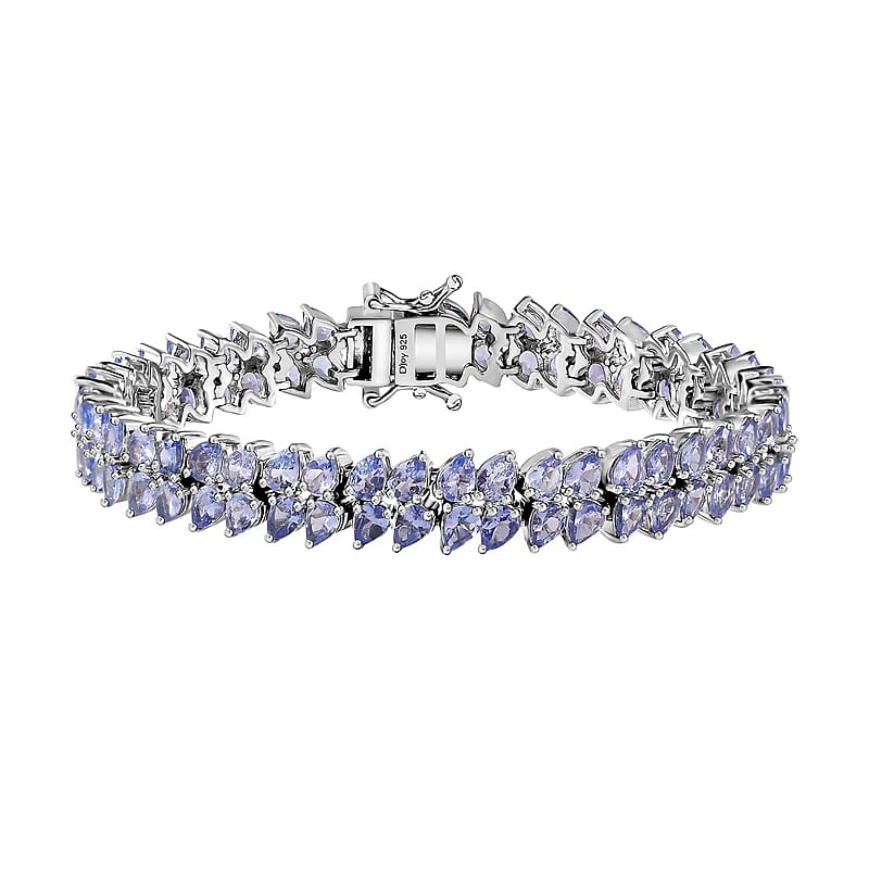 Tanzanite 2 Row Bracelet in Platinum Over Sterling Silver (6.50 In) 12.70 ctw