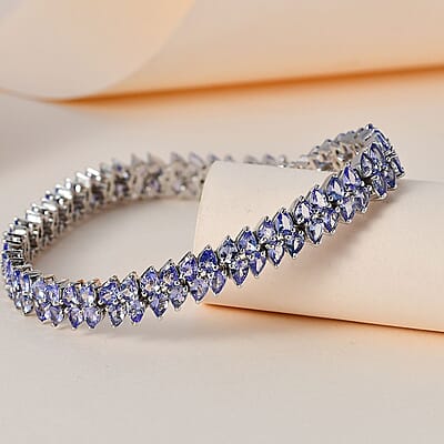 Tanzanite 2 Row Bracelet in Platinum Over Sterling Silver (6.50 In) 12.70 ctw