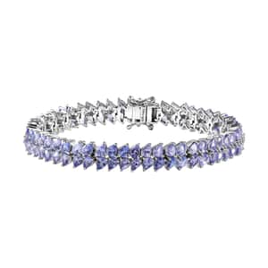 Tanzanite 14.35 ctw 2 Row Bracelet in Platinum Over Sterling Silver (7.25 In)