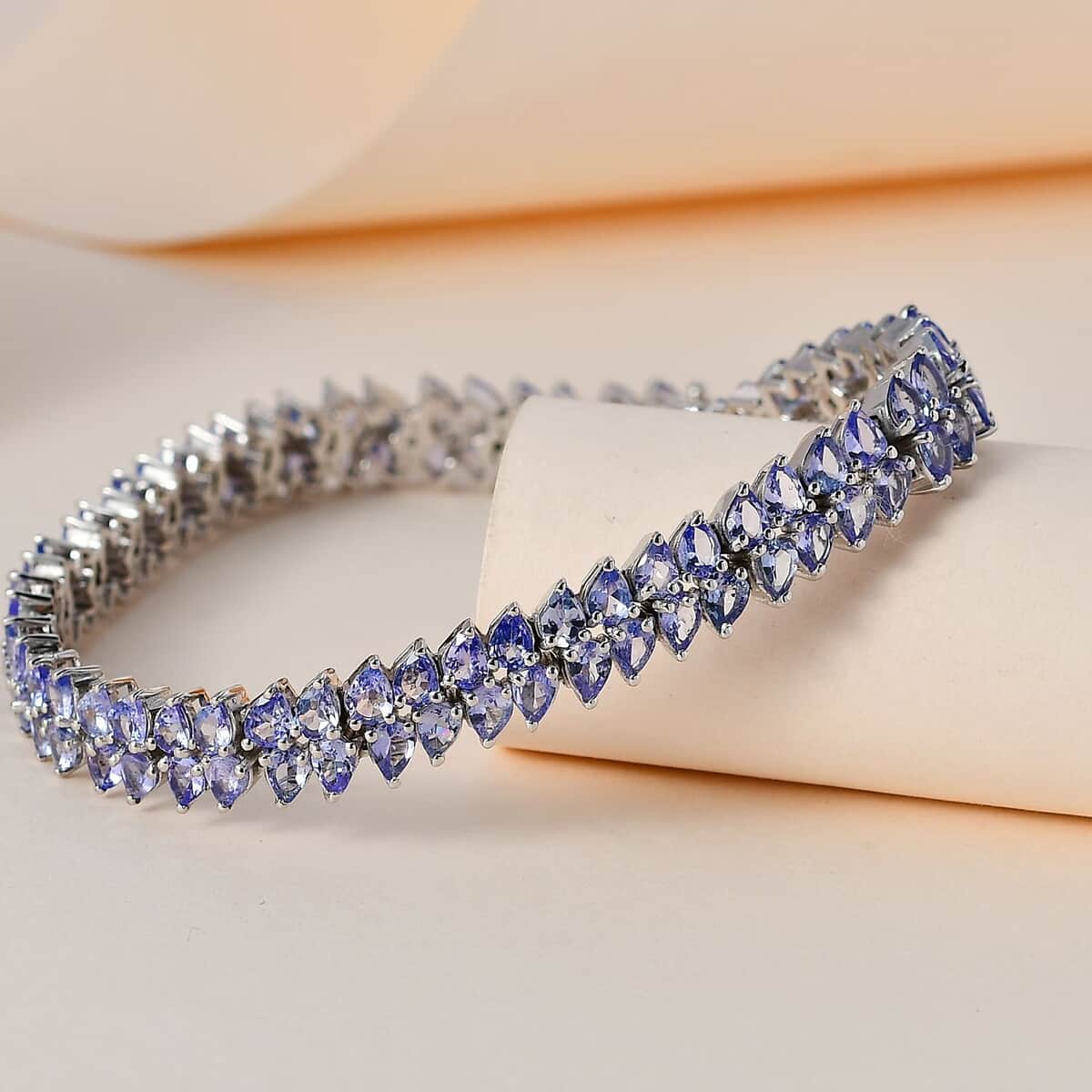 Tanzanite 14.35 ctw 2 Row Bracelet in Platinum Over Sterling Silver (7.25 In) image number 1