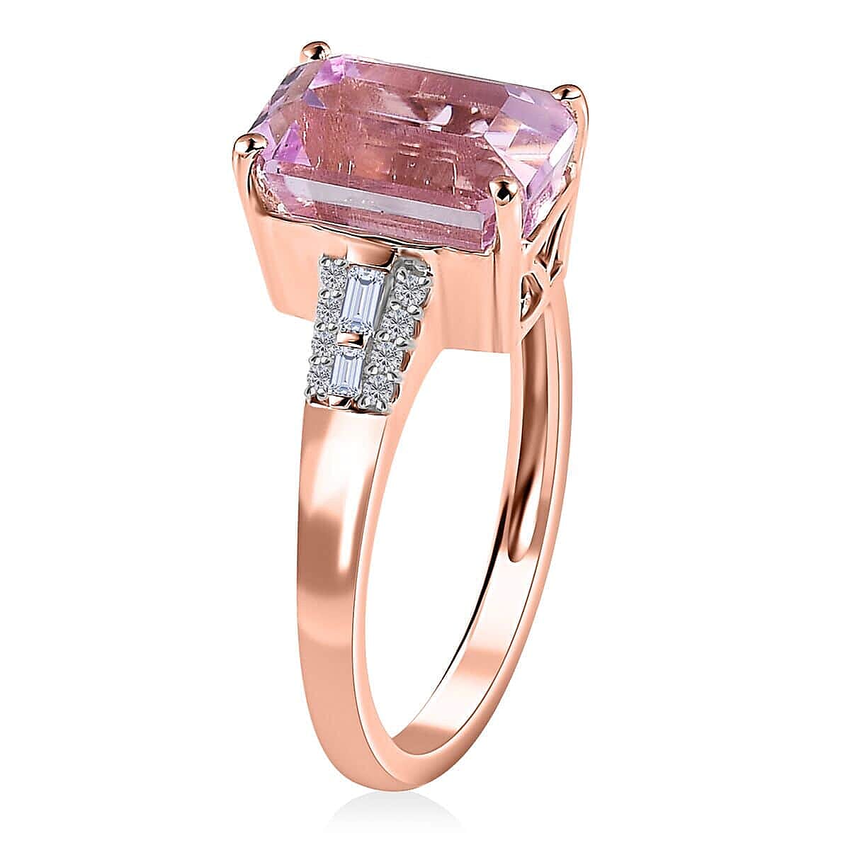 Luxoro 14K Rose Gold AAA Patroke Kunzite and Diamond Ring (Size 7.5) 4.50 ctw image number 3