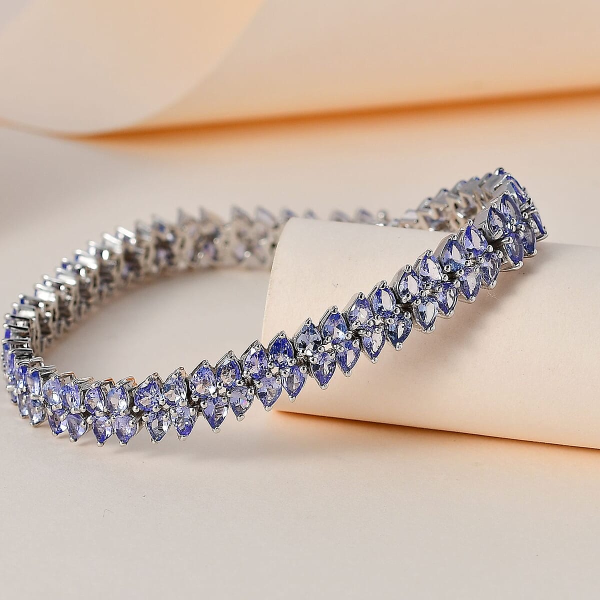 Tanzanite 2 Row Bracelet in Platinum Over Sterling Silver (8.00 In) 16.00 ctw image number 1