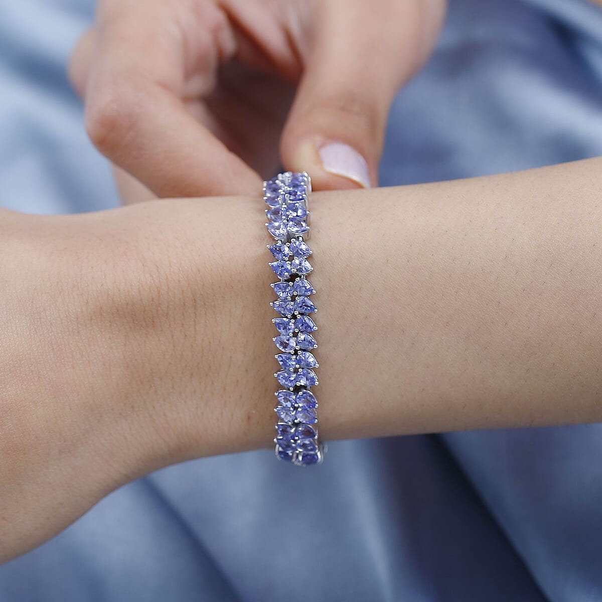 Tanzanite 2 Row Bracelet in Platinum Over Sterling Silver (8.00 In) 16.00 ctw image number 2