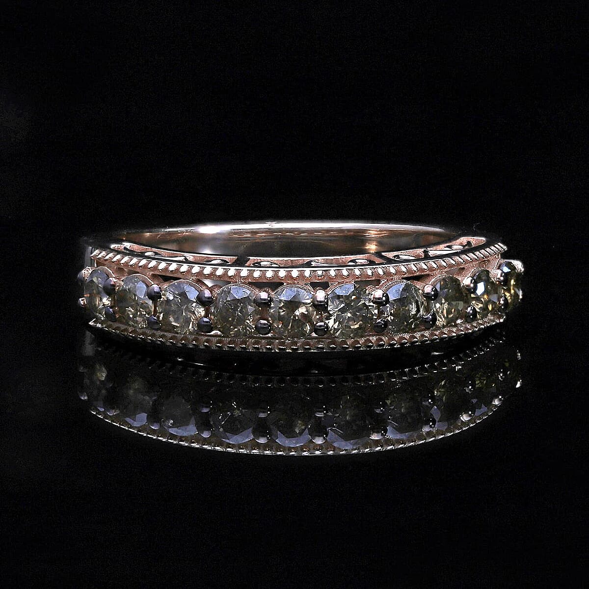 Value Buy Luxoro 10K Rose Gold Natural Champagne Diamond Half Eternity Band Ring (Size 5.0) 1.00 ctw image number 1