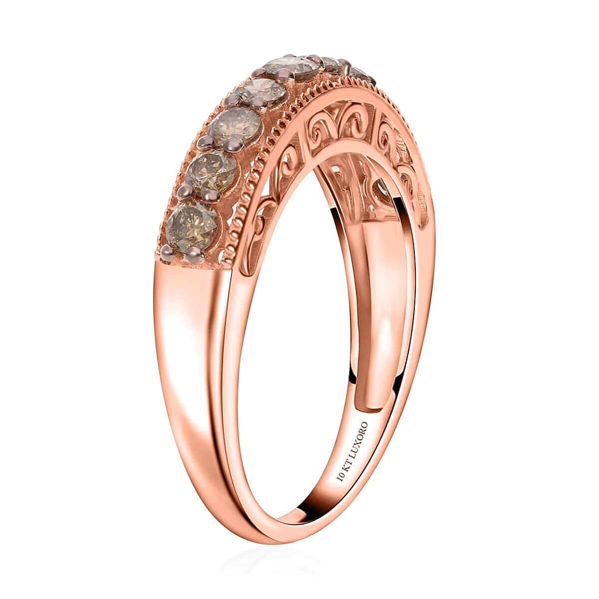 Value Buy Luxoro 10K Rose Gold Natural Champagne Diamond Half Eternity Band Ring (Size 5.5) 1.00 ctw image number 3