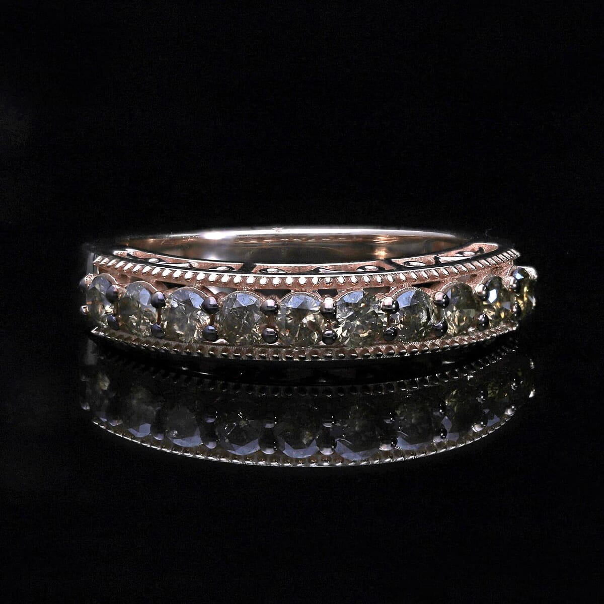 Value Buy Luxoro 10K Rose Gold Natural Champagne Diamond Half Eternity Band Ring (Size 7.5) 1.00 ctw image number 1