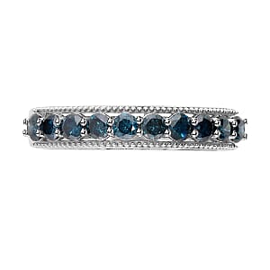 Luxoro 10K White Gold Blue Diamond Half Eternity Band Ring (Size 7.5) 1.00 ctw