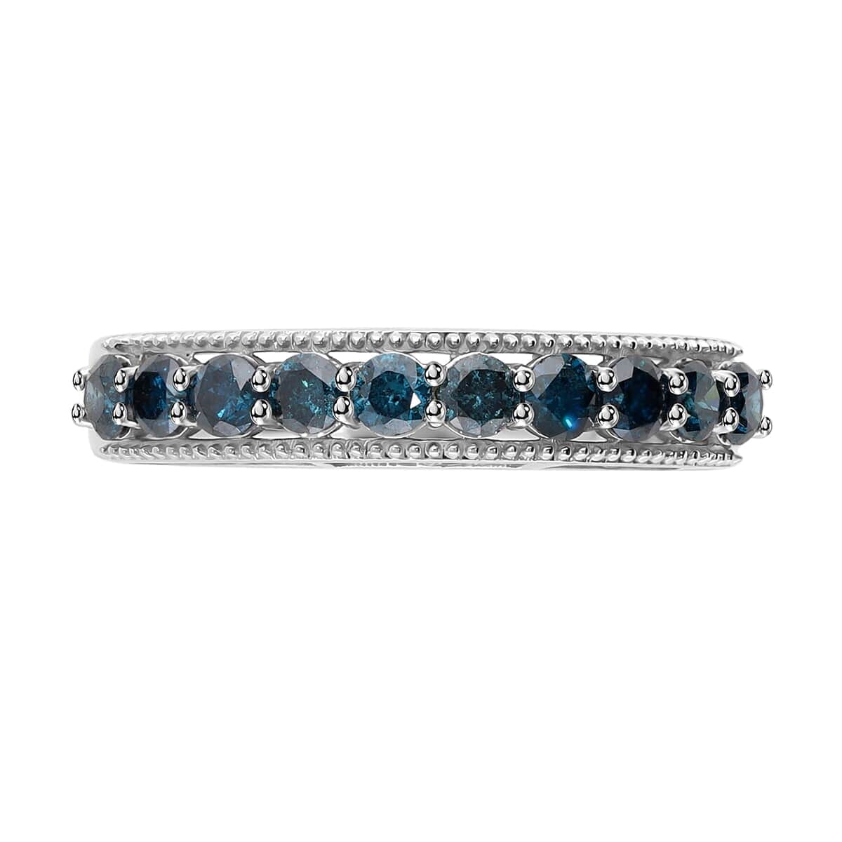 Luxoro 10K White Gold Blue Diamond Half Eternity Band Ring (Size 8.5) 1.00 ctw image number 0