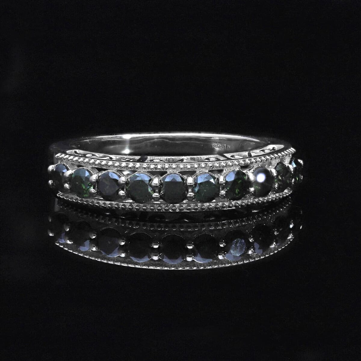 Luxoro 10K White Gold Blue Diamond Half Eternity Band Ring (Size 8.5) 1.00 ctw image number 1