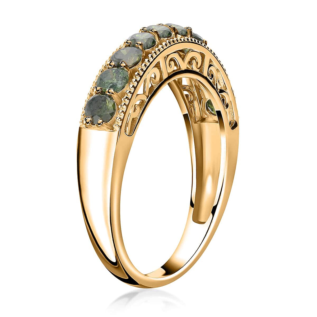 Luxoro 10K Yellow Gold Green Diamond (IR) Half Eternity Band Ring (Size 6.0) 1.00 ctw image number 3