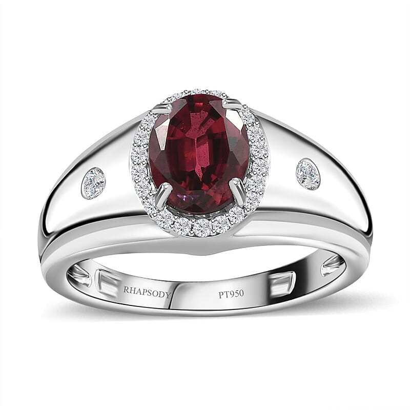 Rhapsody 950 Platinum AAAA Ouro Fino Rubellite and E-F VS Diamond Men's Ring (Size 10.0) 11 Grams 2.25 ctw
