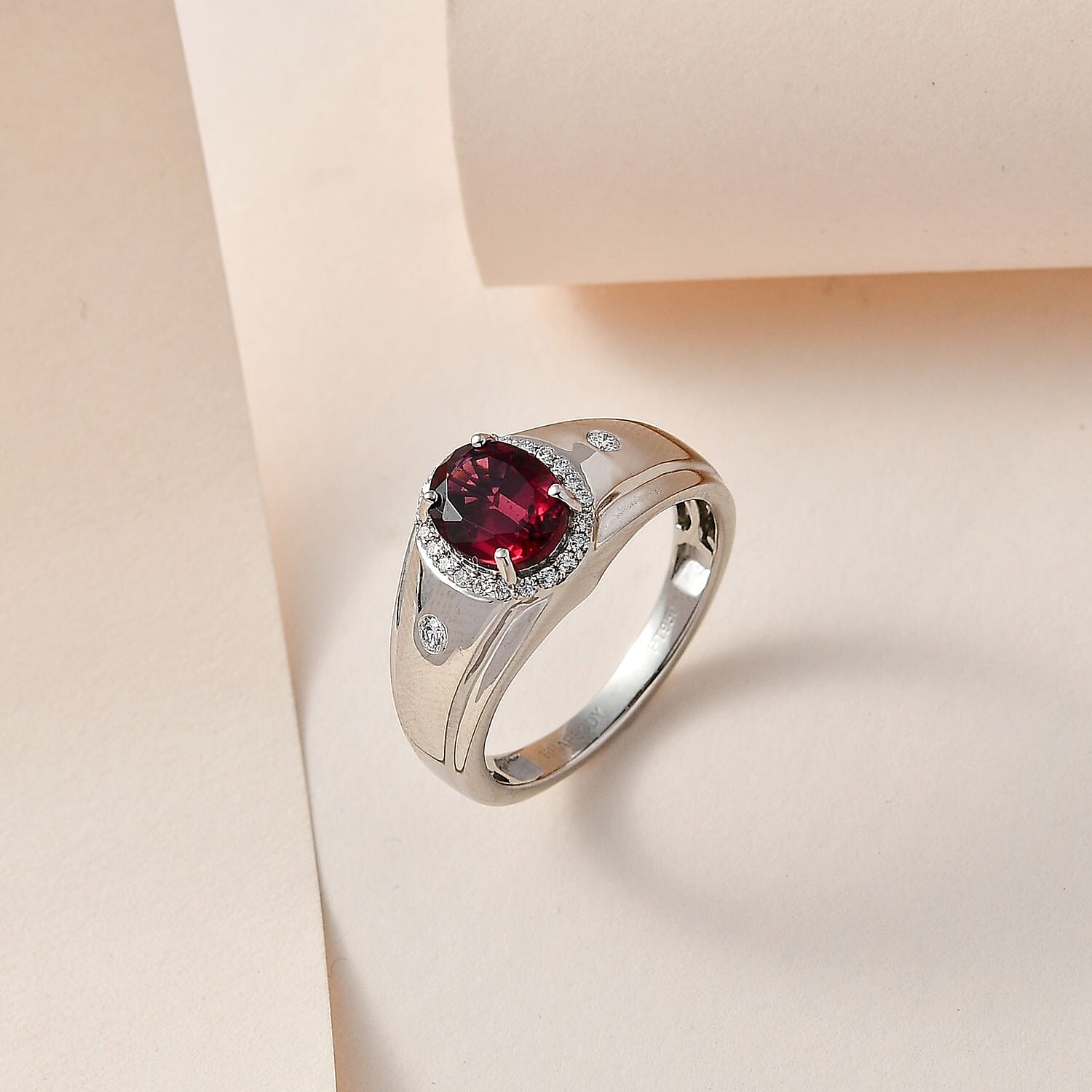 Rhapsody 950 Platinum AAAA Ouro Fino Rubellite and E-F VS Diamond Men's Ring (Size 10.0) 11 Grams 2.25 ctw