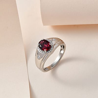 Rhapsody 950 Platinum AAAA Ouro Fino Rubellite and E-F VS Diamond Men's Ring (Size 10.0) 11 Grams 2.25 ctw