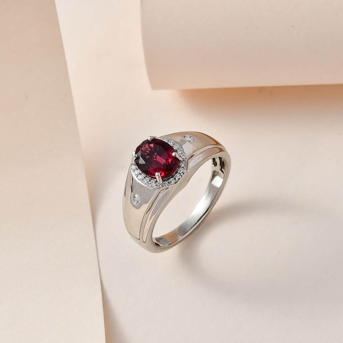 Rhapsody 950 Platinum AAAA Ouro Fino Rubellite and E-F VS Diamond Men's Ring (Size 10.0) 11 Grams 2.25 ctw image number 1