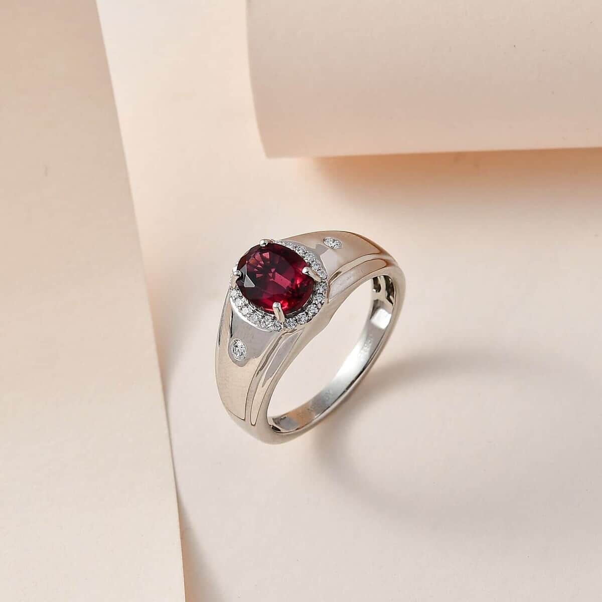 Rhapsody 950 Platinum AAAA Ouro Fino Rubellite and E-F VS Diamond Men's Ring (Size 9.0) 11 Grams 2.25 ctw image number 1