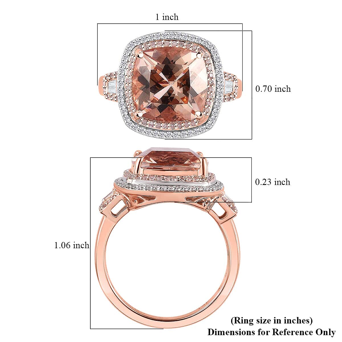 Luxoro 14K Rose Gold AAA Marropino Morganite, Natural Pink and White Diamond I2-I3 Double Halo Ring (Size 10.5) 5.90 Grams 6.85 ctw image number 5