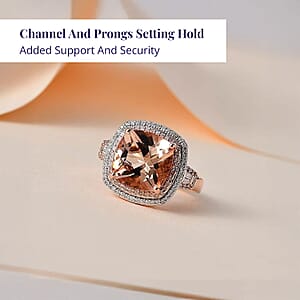 Luxoro 14K Rose Gold AAA Marropino Morganite, Natural Pink and White Diamond I2-I3 Double Halo Ring (Size 7.5) 5.90 Grams 6.85 ctw