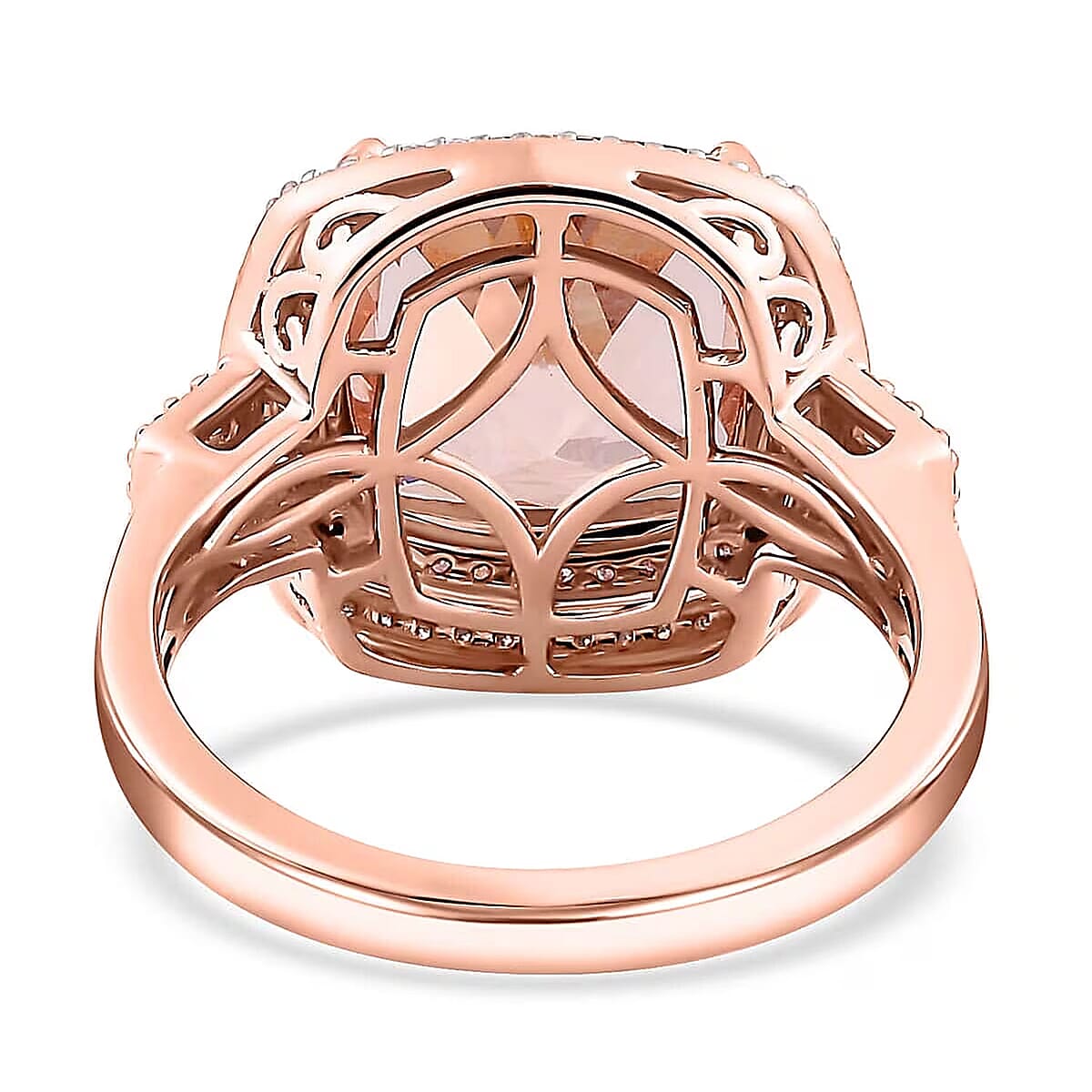 Luxoro 14K Rose Gold AAA Marropino Morganite, Natural Pink and White Diamond I2-I3 Double Halo Ring (Size 7.5) 5.90 Grams 6.85 ctw image number 6