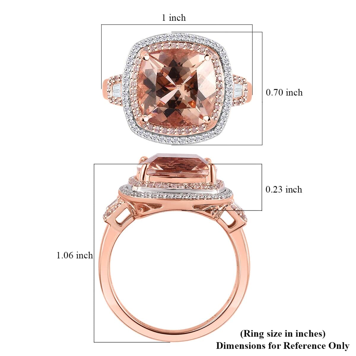 Luxoro 14K Rose Gold AAA Marropino Morganite, Natural Pink and White Diamond I2-I3 Double Halo Ring (Size 8.5) 5.90 Grams 6.85 ctw image number 5