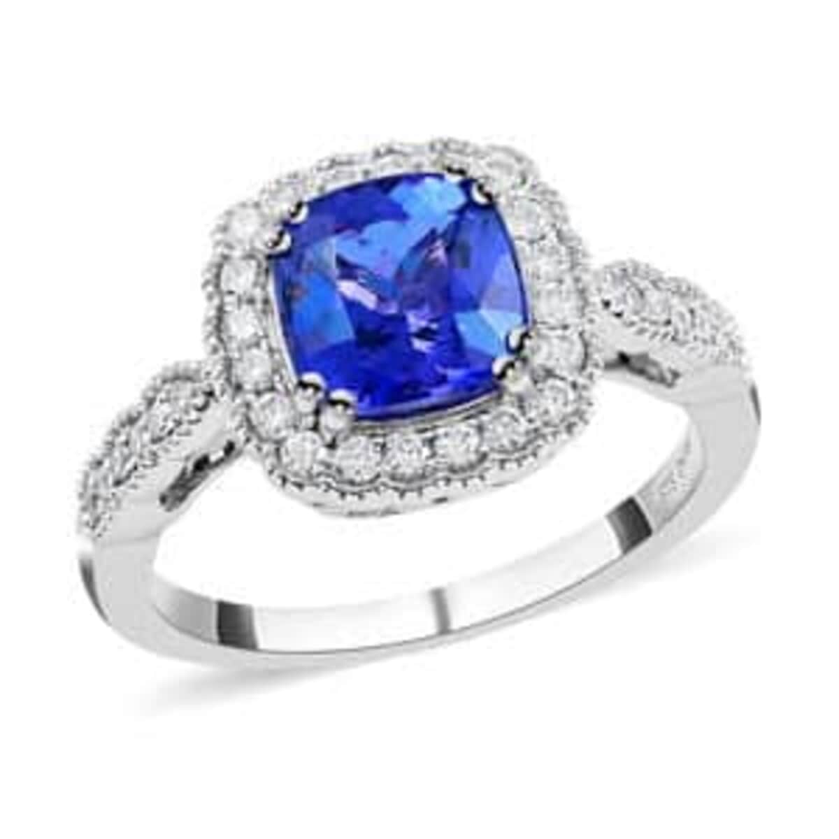 AAA Tanzanite and G-H SI Diamond 2.35 ctw Ring in 18K White Gold (Size 6.0) 6.10 Grams image number 0