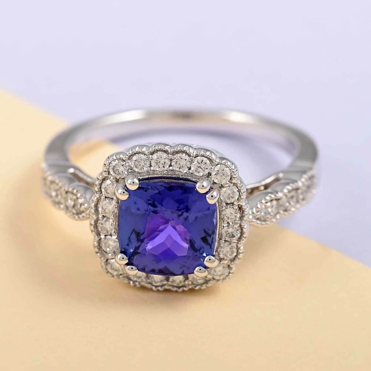 AAA Tanzanite and G-H SI Diamond 2.35 ctw Ring in 18K White Gold (Size 6.0) 6.10 Grams image number 1