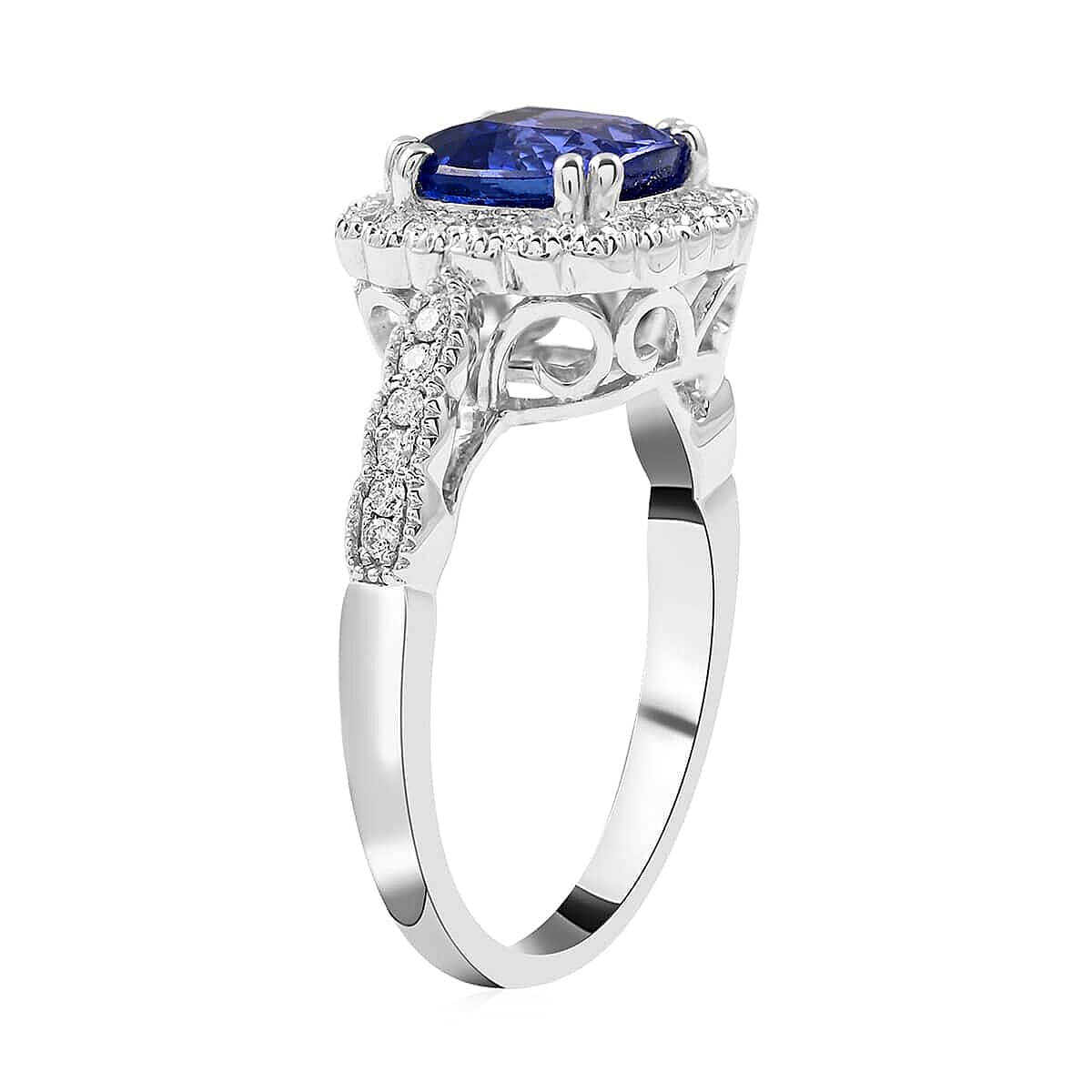 AAA Tanzanite and G-H SI Diamond 2.35 ctw Ring in 18K White Gold (Size 6.0) 6.10 Grams