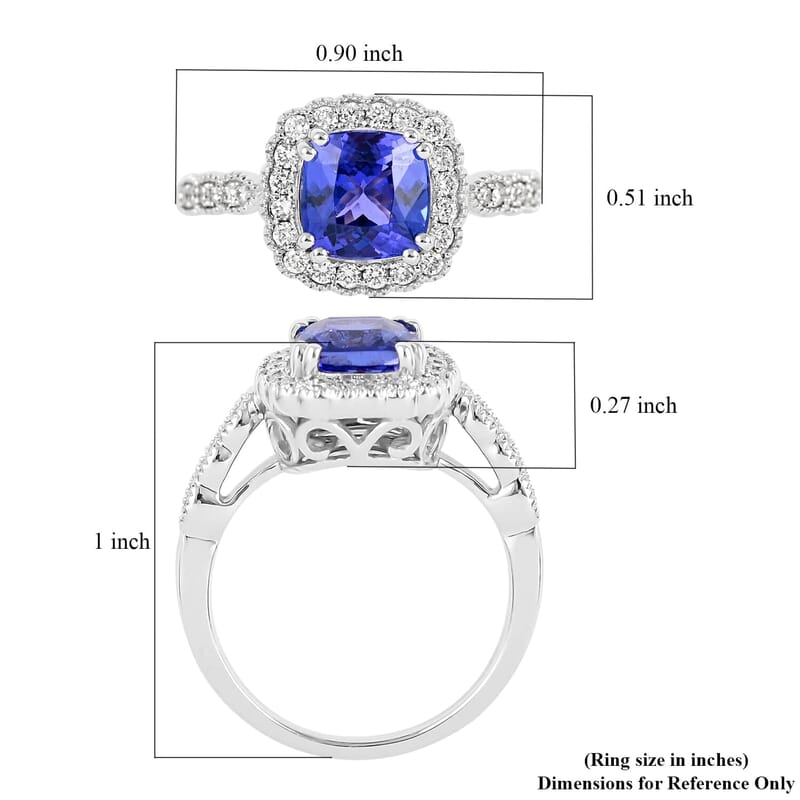AAA Tanzanite and G-H SI Diamond 2.35 ctw Ring in 18K White Gold (Size 6.0) 6.10 Grams