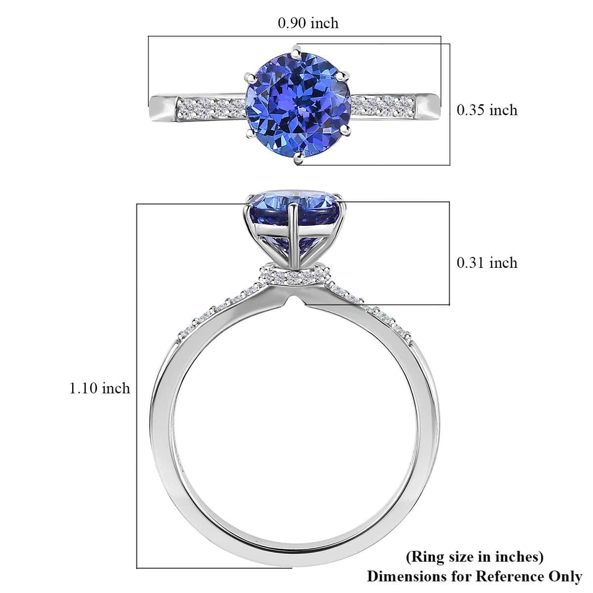 Rhapsody 950 Platinum AAAA Tanzanite and E-F VS2 Diamond Ring (Size 7.5) 4.50 Grams 2.05 ctw image number 5