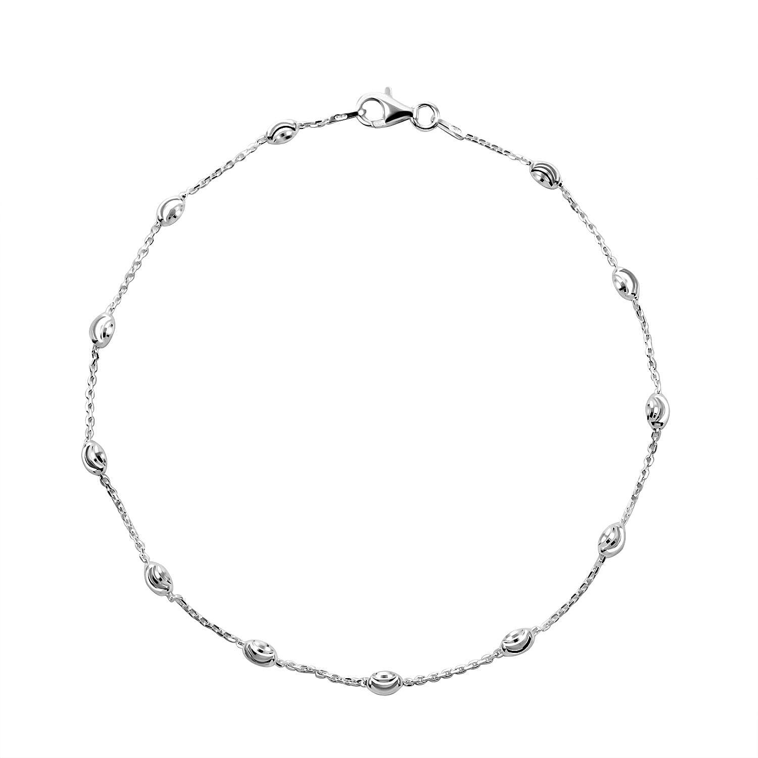 Sterling Silver Oval Station Beads Anklet (10 In) 2.50 Grams